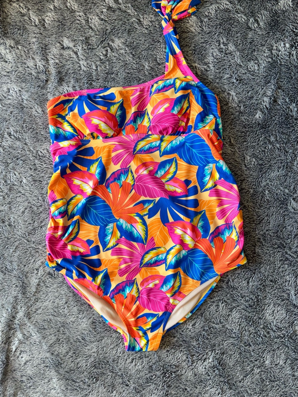 Ingrid & Isabel One-Shoulder Tropical Floral Swim One-Piece - Orange, Pink, Blue